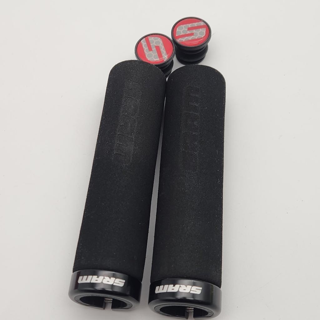 SRAM Foam Bicycle Grips Black Single Lock-On W/ Bar Plugs OPEN PACKAGE