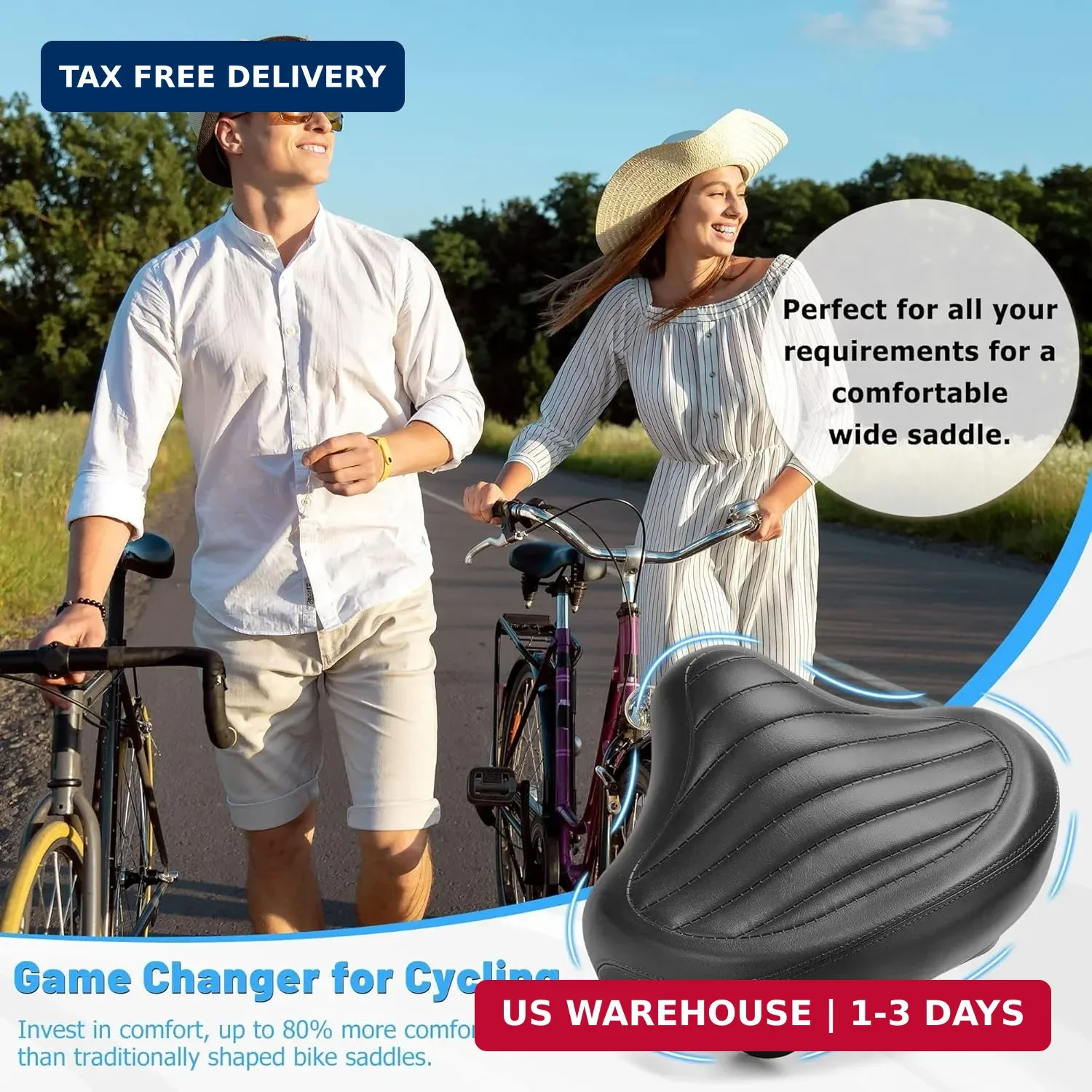 CDYWD New Noseless Bike Seat for Men Women Comfort Wide, Large Soft Padded Bicyc