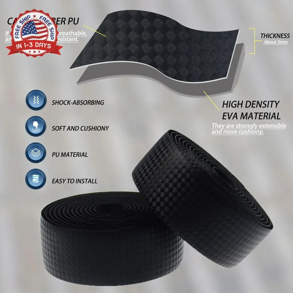 KINGOU Carbon Fiber PU Leather Road Bike Handlebar Tape Bar Tapes – 2PCS Per Set