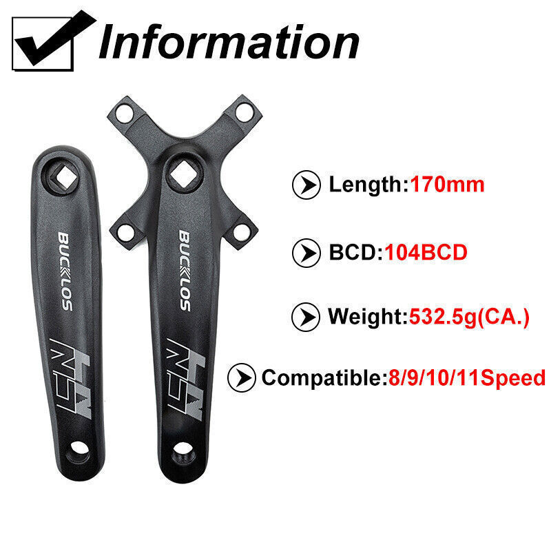 Bicycle Crankset 170mm 22-44T Double/Triple Speed Bike Chainring Set For Shimano