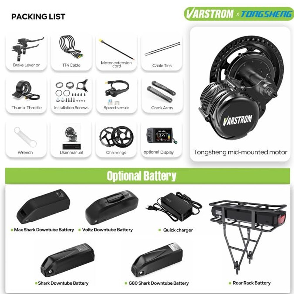 48V 500W 750W 1000W Tongsheng Mid Drive Motor Torque Sensor EBike Conversion Kit