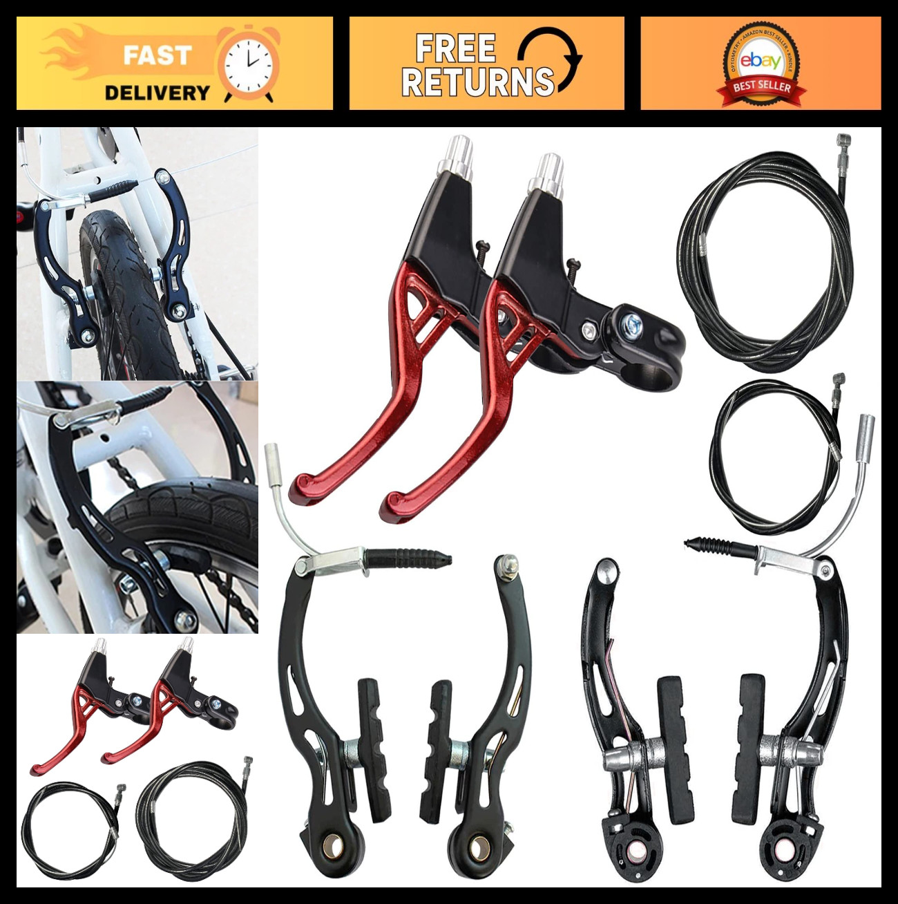 6-Piece Bicycle Brake Accessories Set – Aluminum Brake Levers, V-Brake, Brake Wi