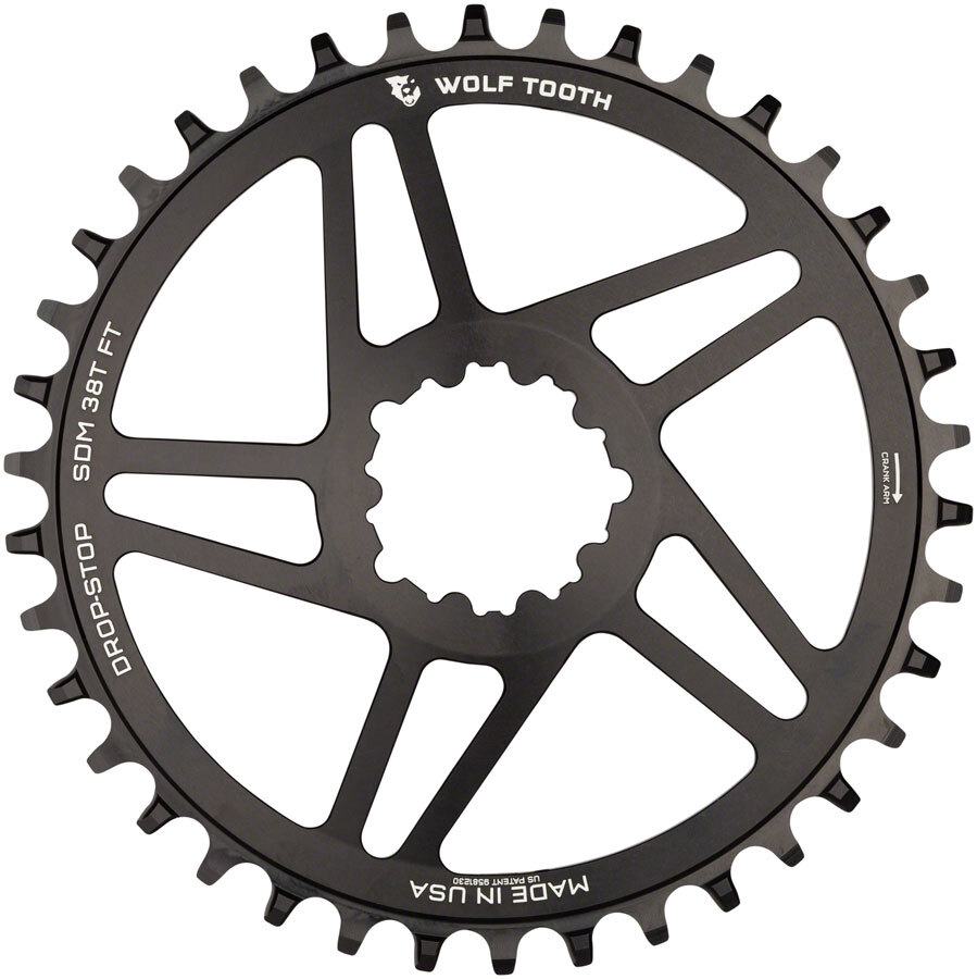 Wolf Tooth SRAM Chainring 38t Direct Mount 9/10/11/12-Spd Aluminum Black