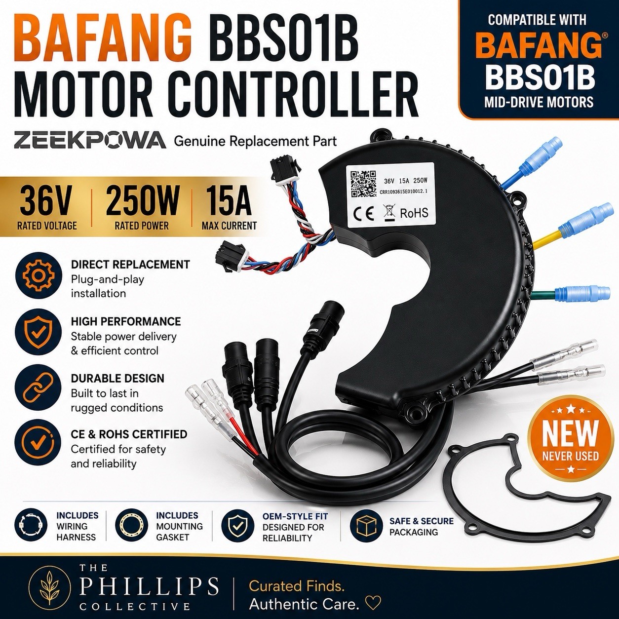 BAFANG BBS01B 36V 250W 15A Motor Controller ZEEKPOWA Replacement NEW