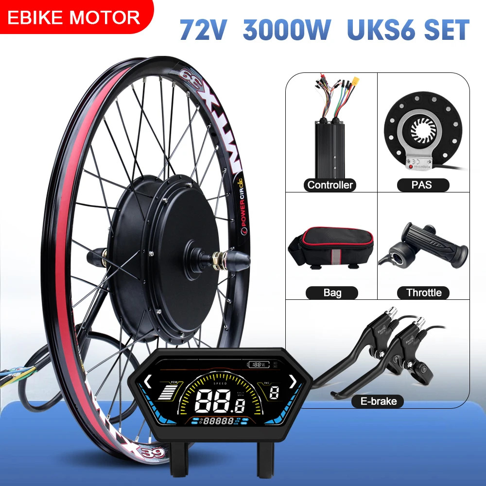 MTX Ebike Kit 72V 3000W 105kmh Max Speed 20-29inch Brushless Rear Hub Motor