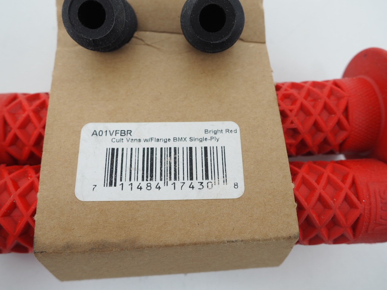 Cult X Vans Flanged BMX Bike Grips w/ End Plugs Waffle Pattern – Red