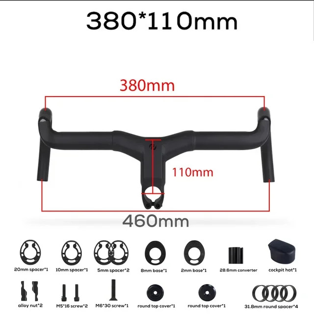 Carbon Fiber Integrated Gravel Road Bike Drop Bar -6 Degree Full Internal Cable