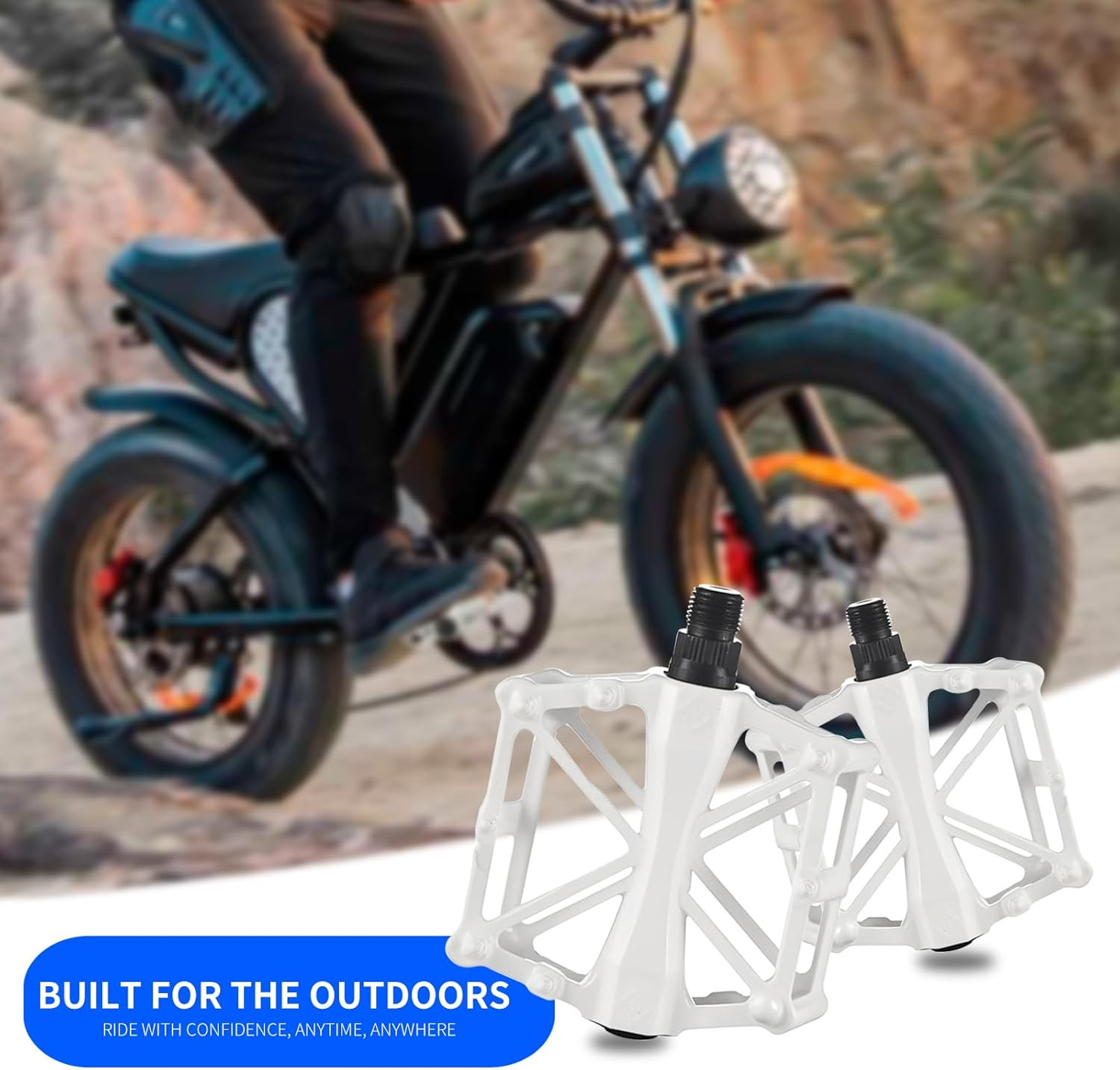 White Pedals Compatible with Ridstar Q20, Bicycle Pedals for Electric Bike, Alum