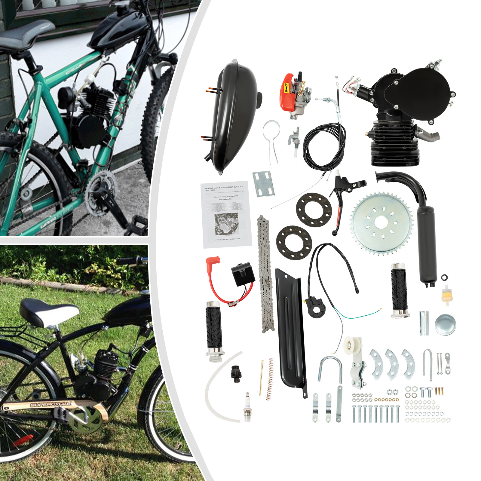 110cc Bicycle Gasoline Engine Motor Kit 2-Stroke Motorized Bike Kit Black US~
