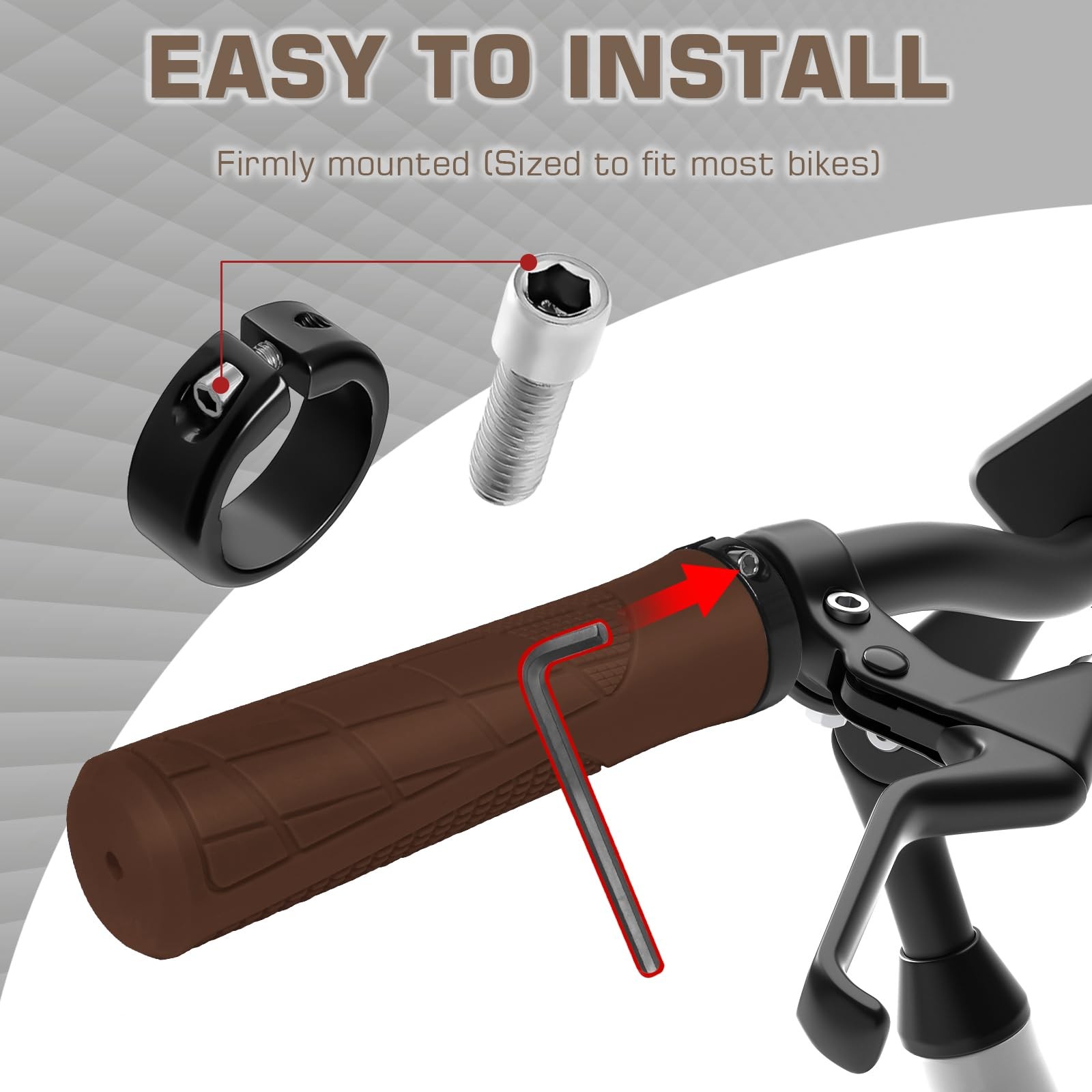 BUCKLOS Single Lock on Bike Handlebar Grips – Mountain MTB cm, Brown