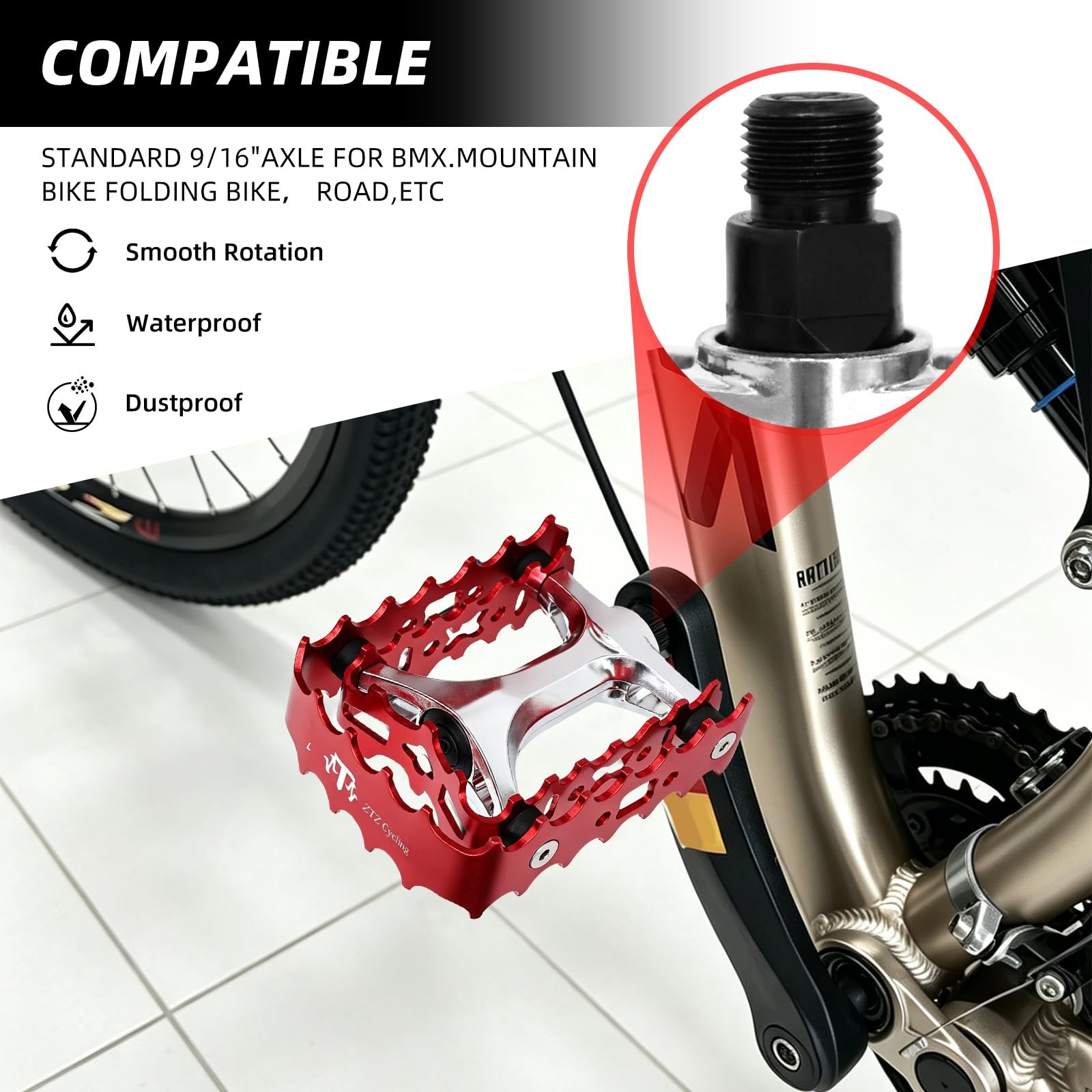 Ztz Mtb Pedals Mountain Bike Pedals 9/16 Sealed Bearingaluminum Antiskid