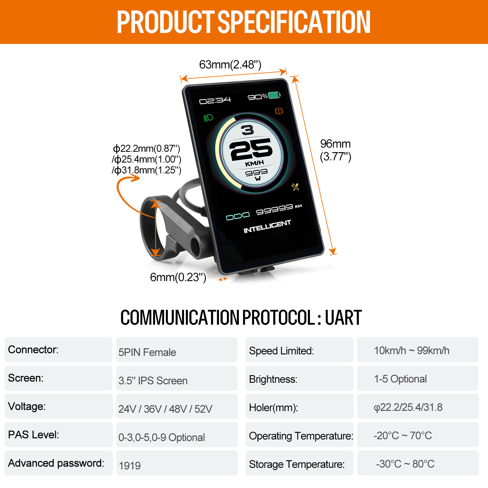 Electric Bike Multi Display EKD01 P860ML UART for Bafang BBS HD Mid Drive Motor