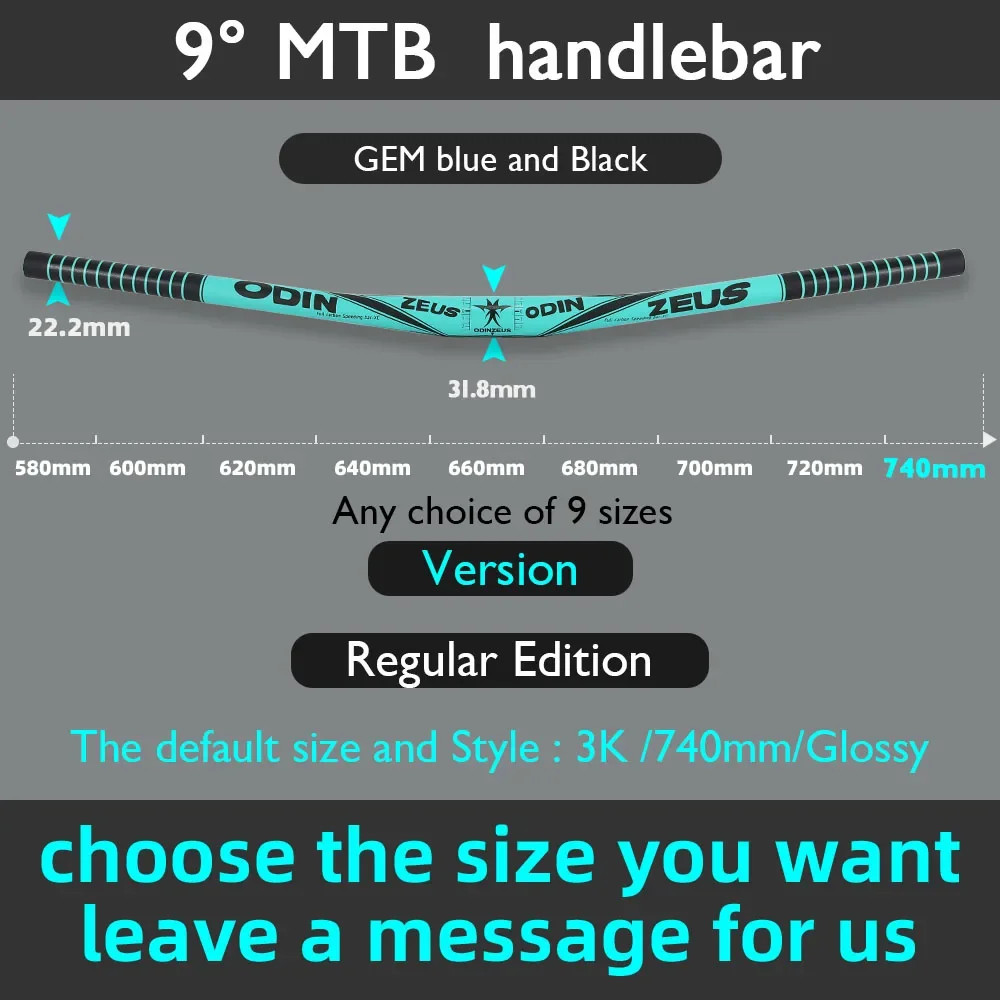 Full Carbon Fiber 9 Degree Mountain Bike Handlebar 31.8mm Clamp 580-800mm