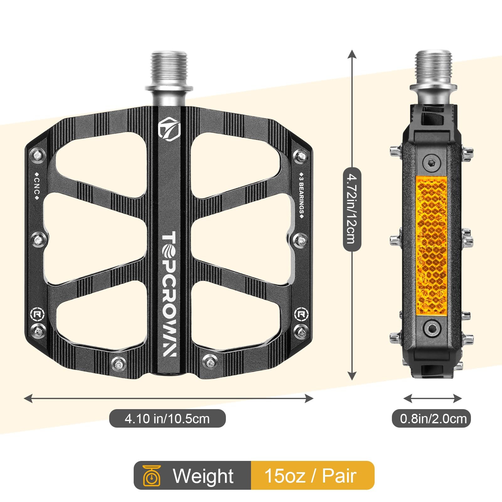 Mountain Bike Pedals with Reflectors, Aluminum Metal Bicycle Flat Pedals 9/16…