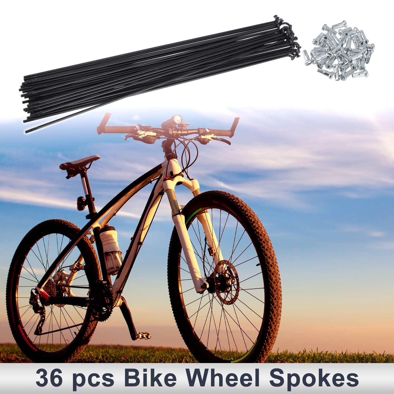 1 Set 13G 255mm Length Bicycle Spokes Nipple 45 Steel Black Universal