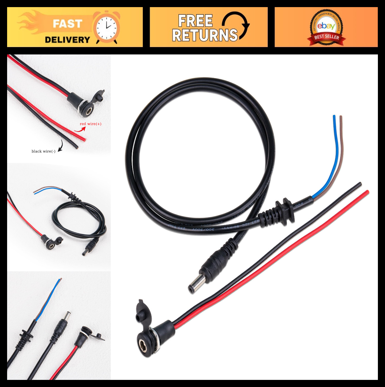 Charging Wire 2.1mm DC Connector Set for 36V 48V 60V Electric Ebike Battery