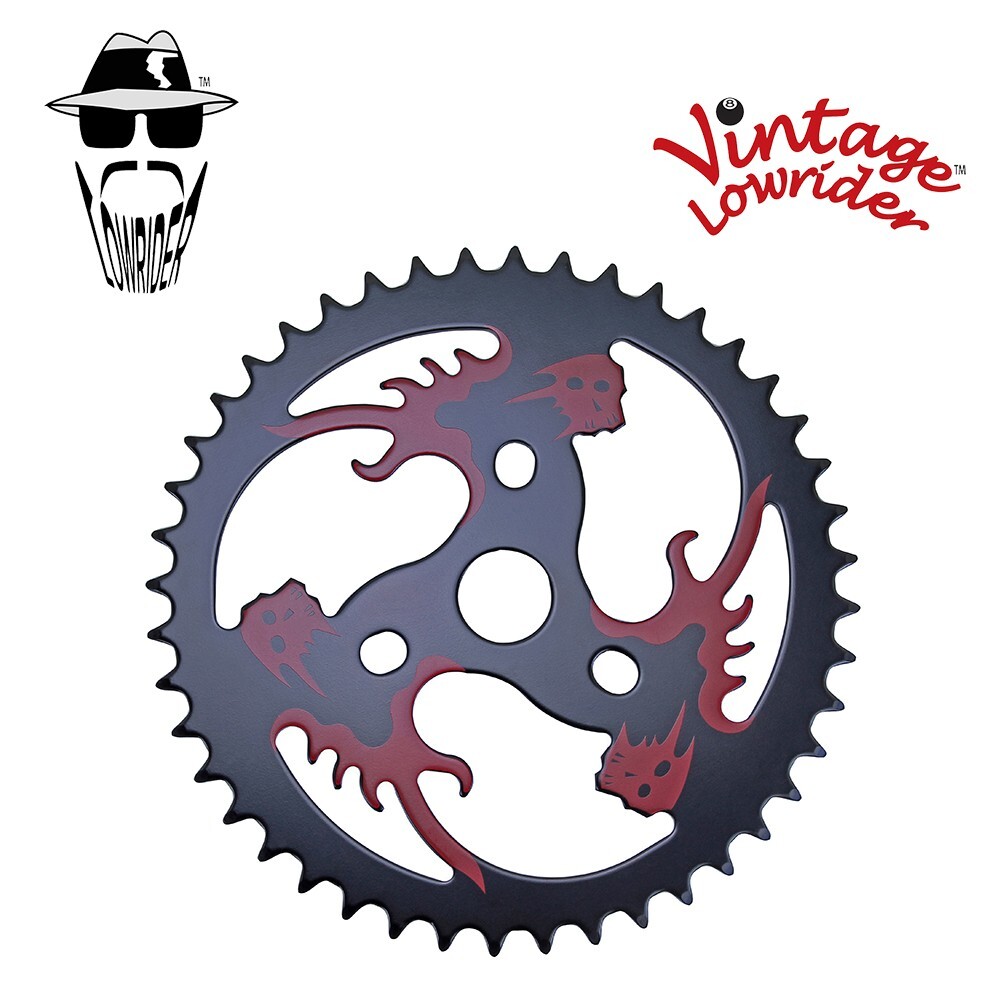 BICYCLE CHAINRING SKULL HEAD 44t 1/2 X 1/8 RED/BLACK CRUISER LOWRIDER BIKE.