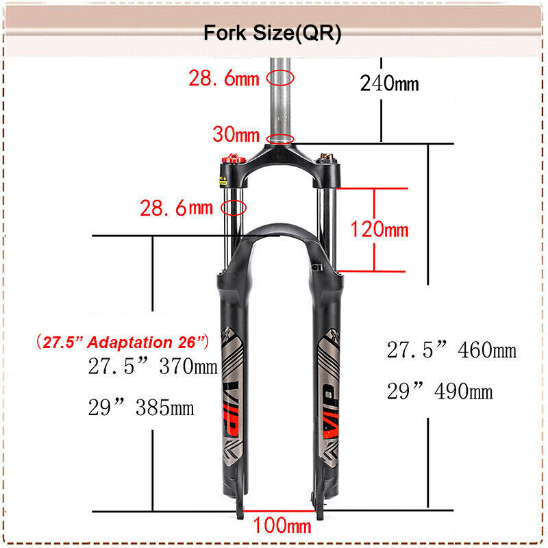 26/27.5/29″ Fork 100mm Travel Mountain Bike Suspension Fork Disc Brake 1-1/8″ QR