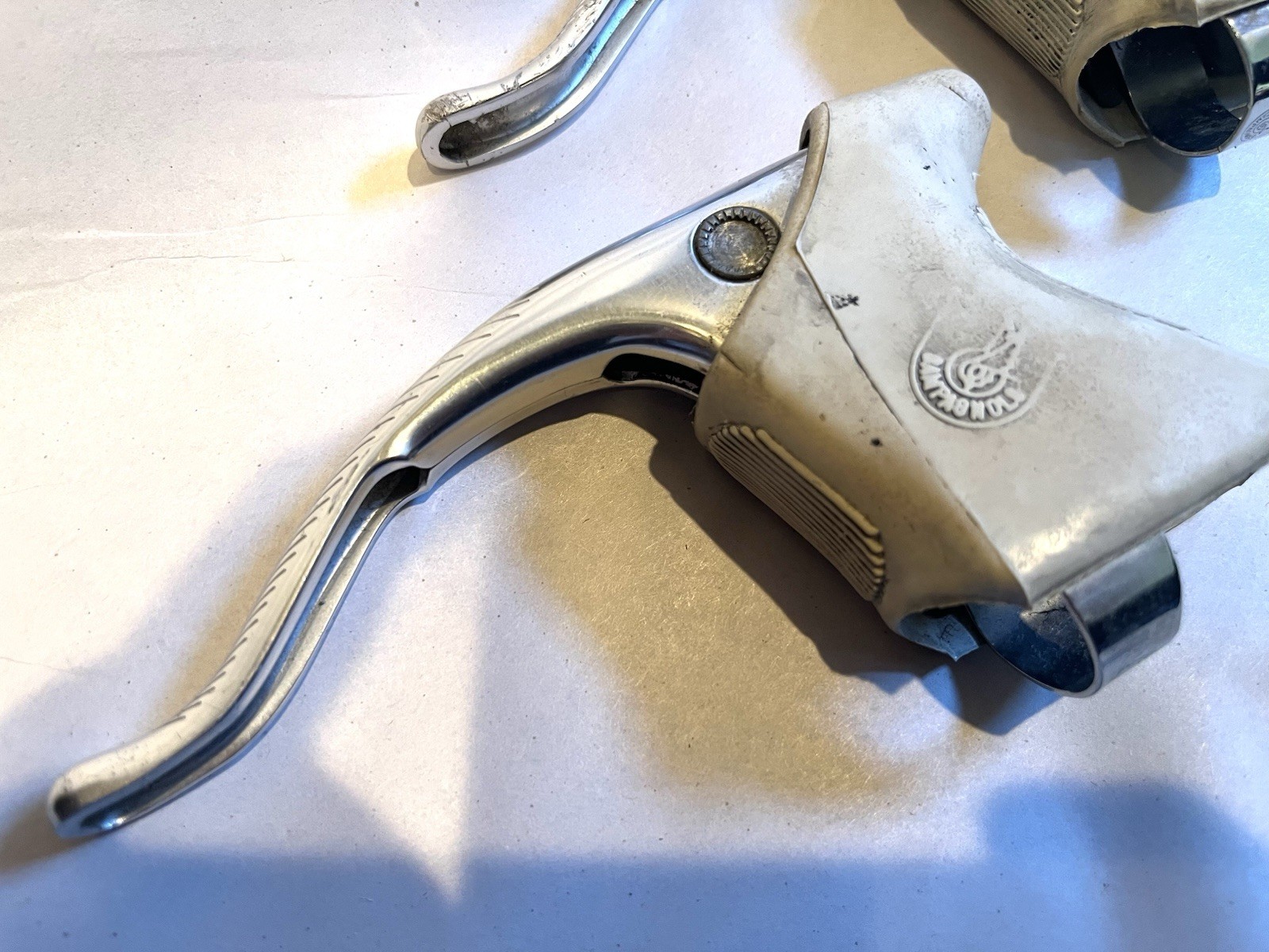Vintage Campagnolo C-Record Road Drop Bar Brake Levers 23.8mm White Hoods