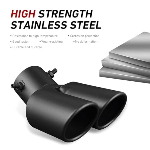 Car Dual Exhaust Tip, 2.48″ Stainless Steel Y Tail Pipe with Fixed Bolt,