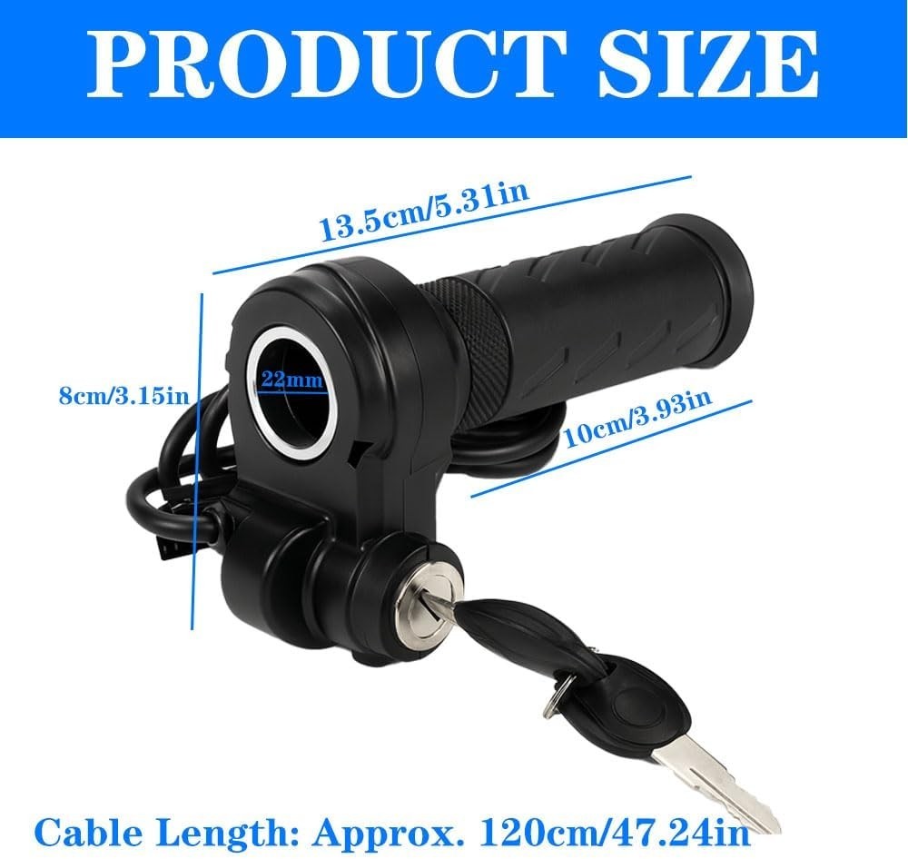 Full Twist Throttle Grip for Ebike 3 Pin,Electric Bike Throttle with Key Ignitio