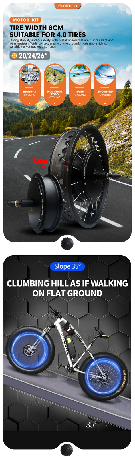 20 24 26inch 48V 2000W E-bike Fat Tire Brushless Rear Cassette Hub Motor Wheel