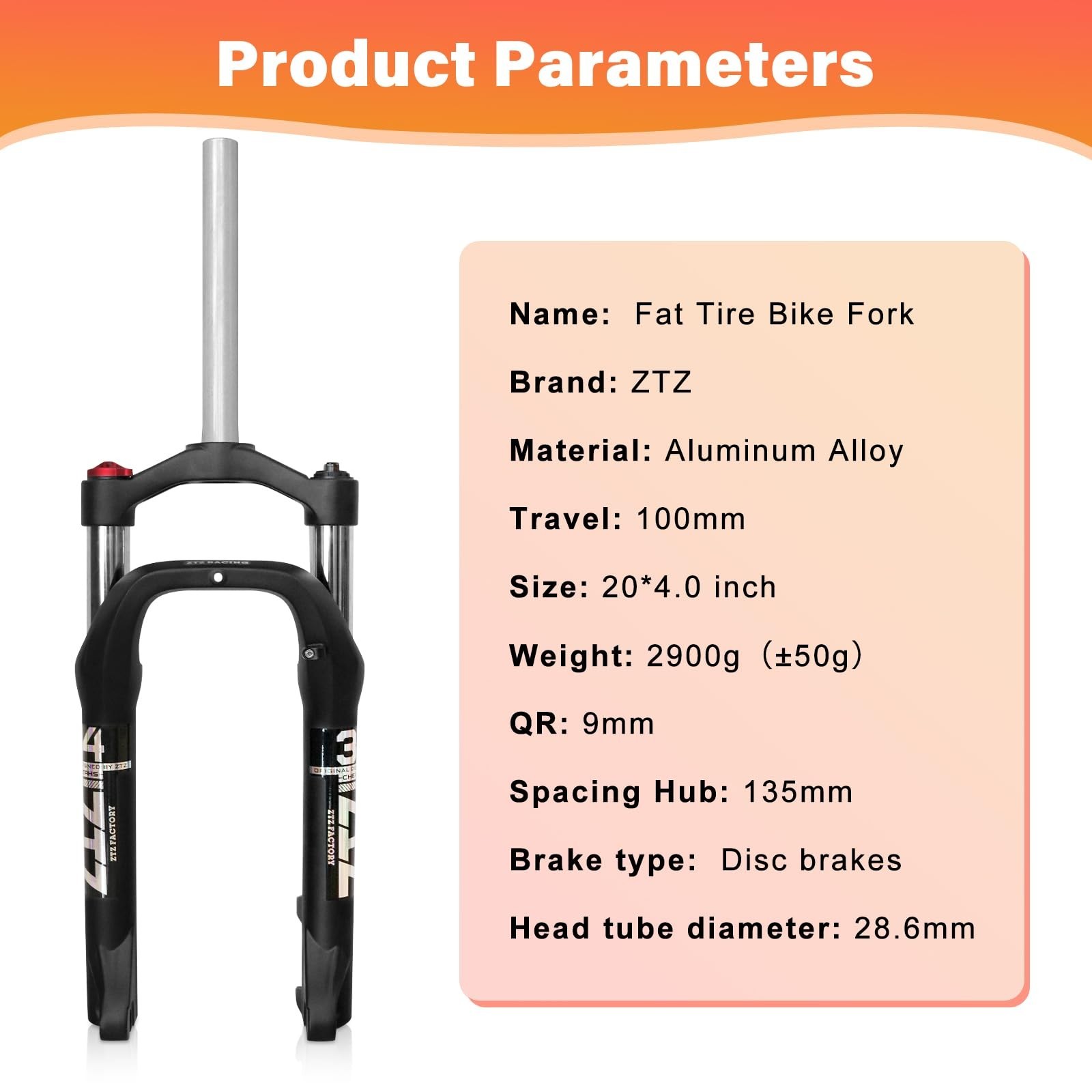 ZTZ 20 * 4.0 inch Fat Tire Oil Spring Suspension Fork – 100mm Travel, 135mm S…