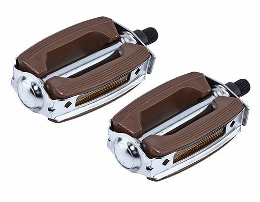 ABSOLUTE BICYCLE KRATE RUBBER PEDALS IN BROWN/CHROME COMPATIBLE WITH 1/2 CRANK.