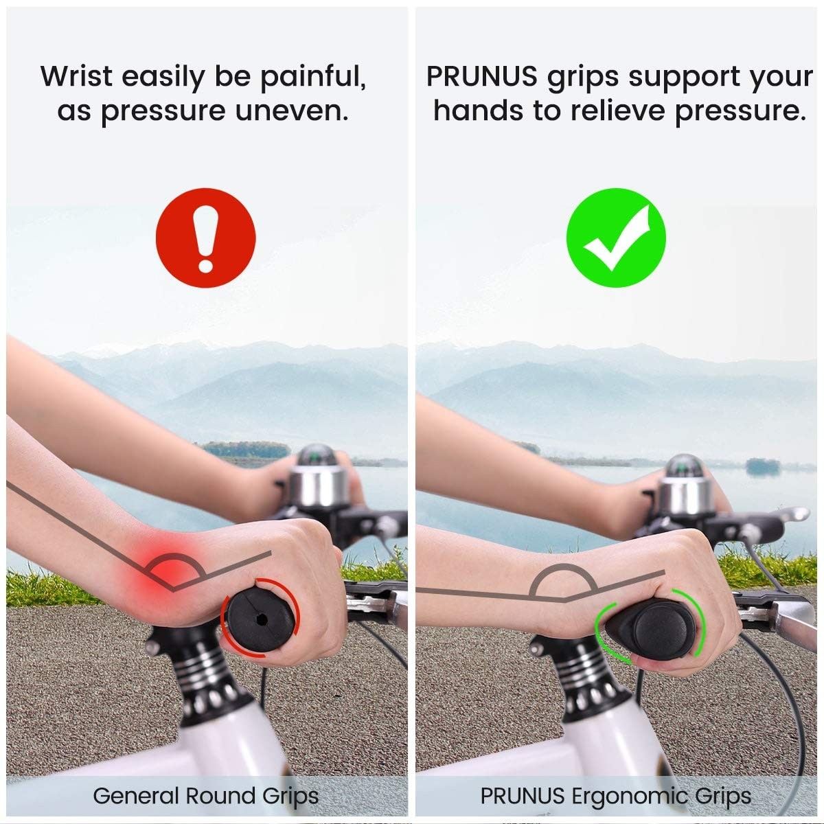 PRUNUS Bike Handlebar Grips, Rubber Ergonomic Antislip uaual, 90MM+130MM