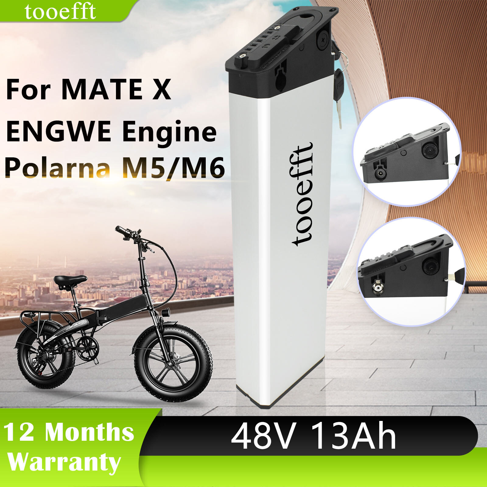 Toeefft 48V 13Ah Folding Ebike Battery for MATE X ENGWE Engine Polarna M5/M6