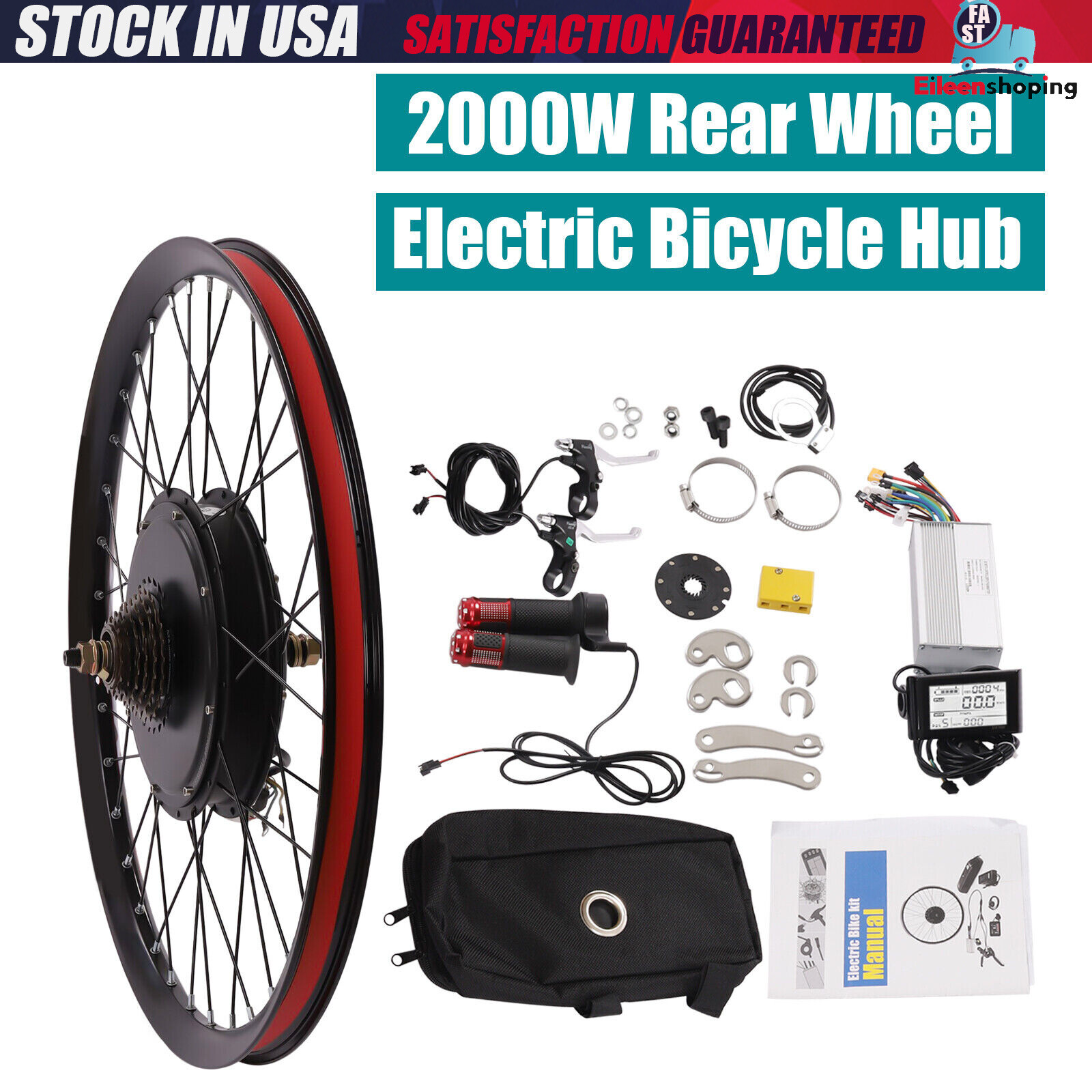 2000 Watt E Bike Motor 27.5″ inch Rear Wheel LCD Electric Bicycle Conversion Kit