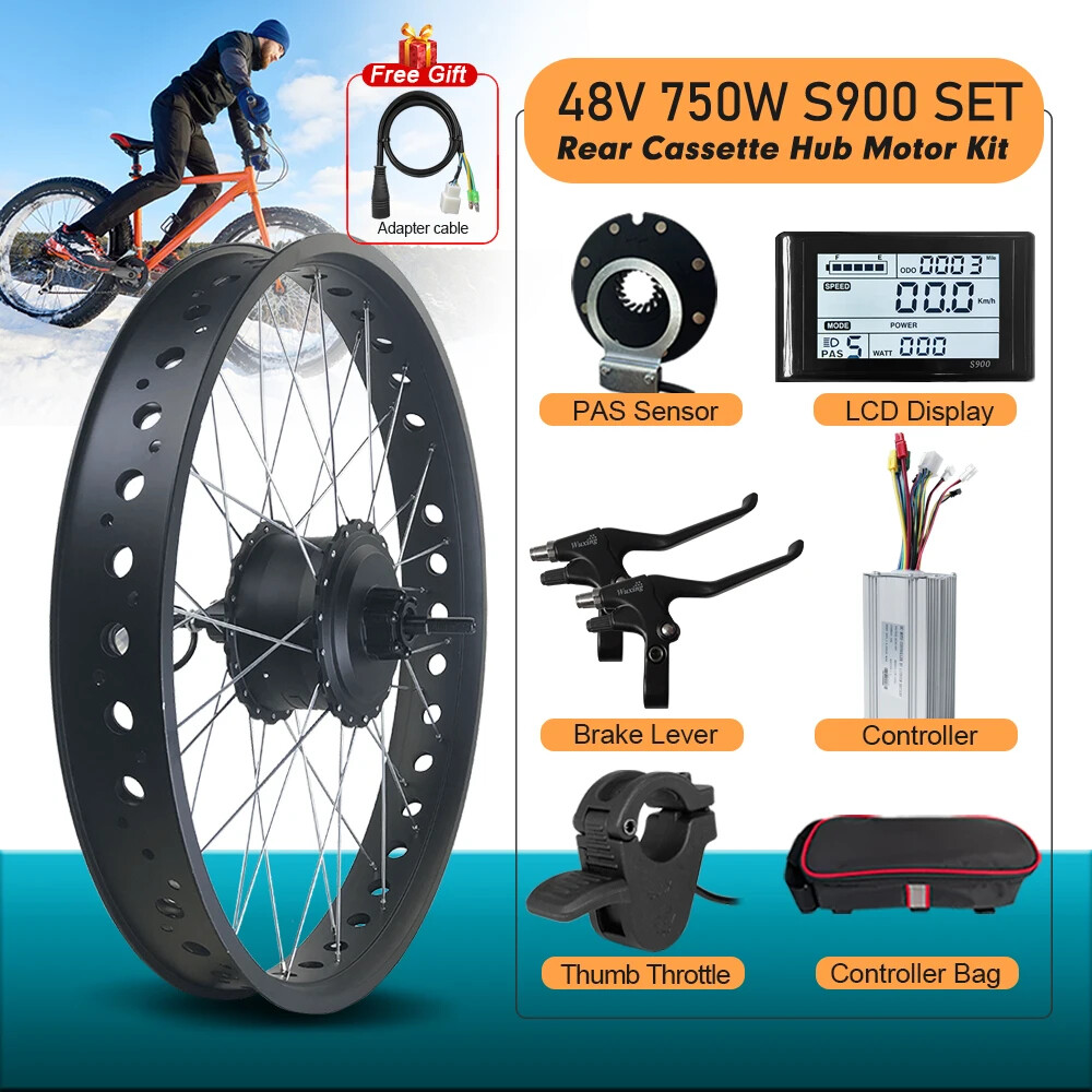 750W 20/24/26er Snow Ebike Fat Tire Rear Cassette Hub Motor Wheel Conversion Kit