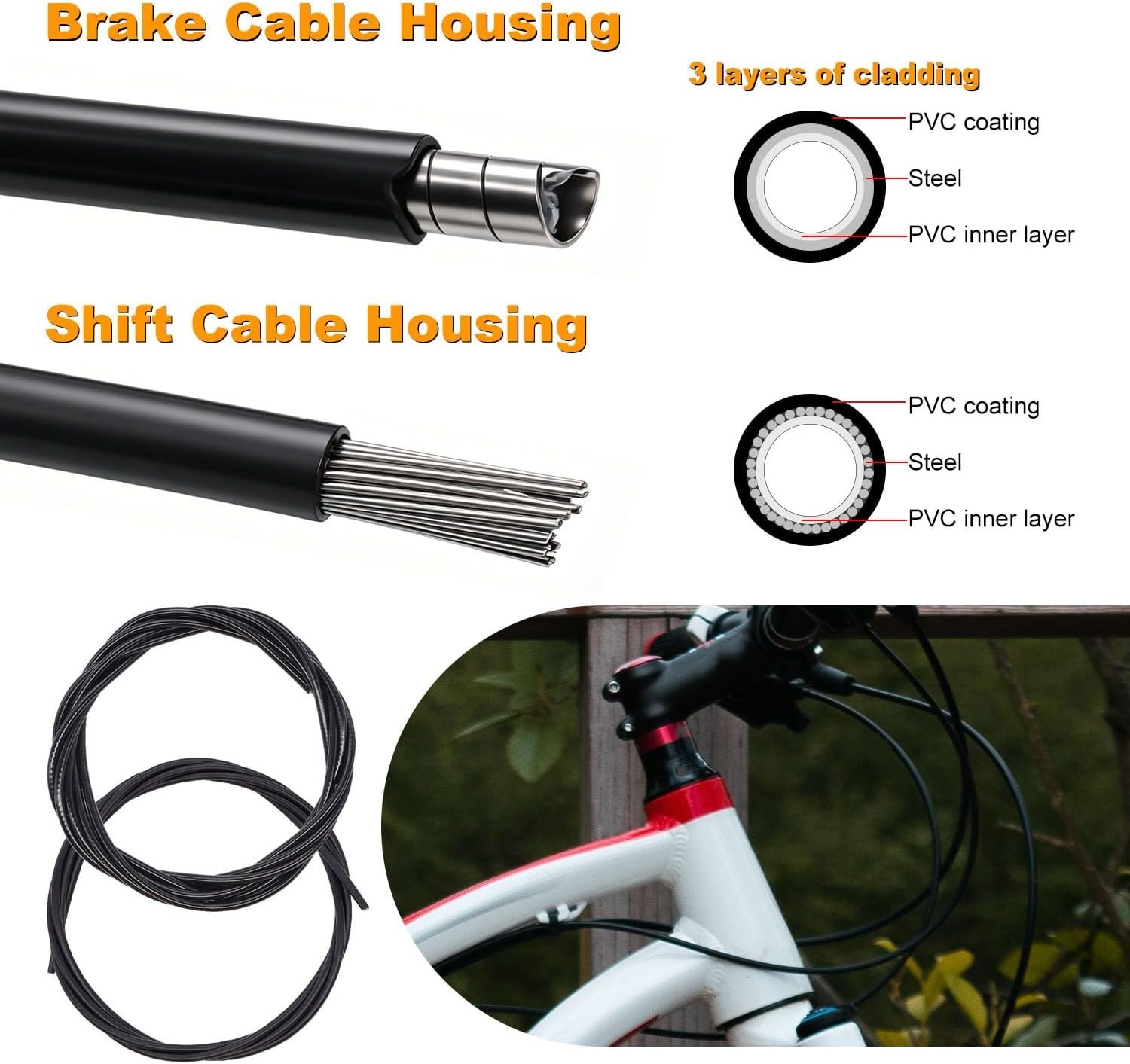107PCS Stainless Steel Bike Cable Kit – Brake & Shift Cables, Cutters, Caps & O-