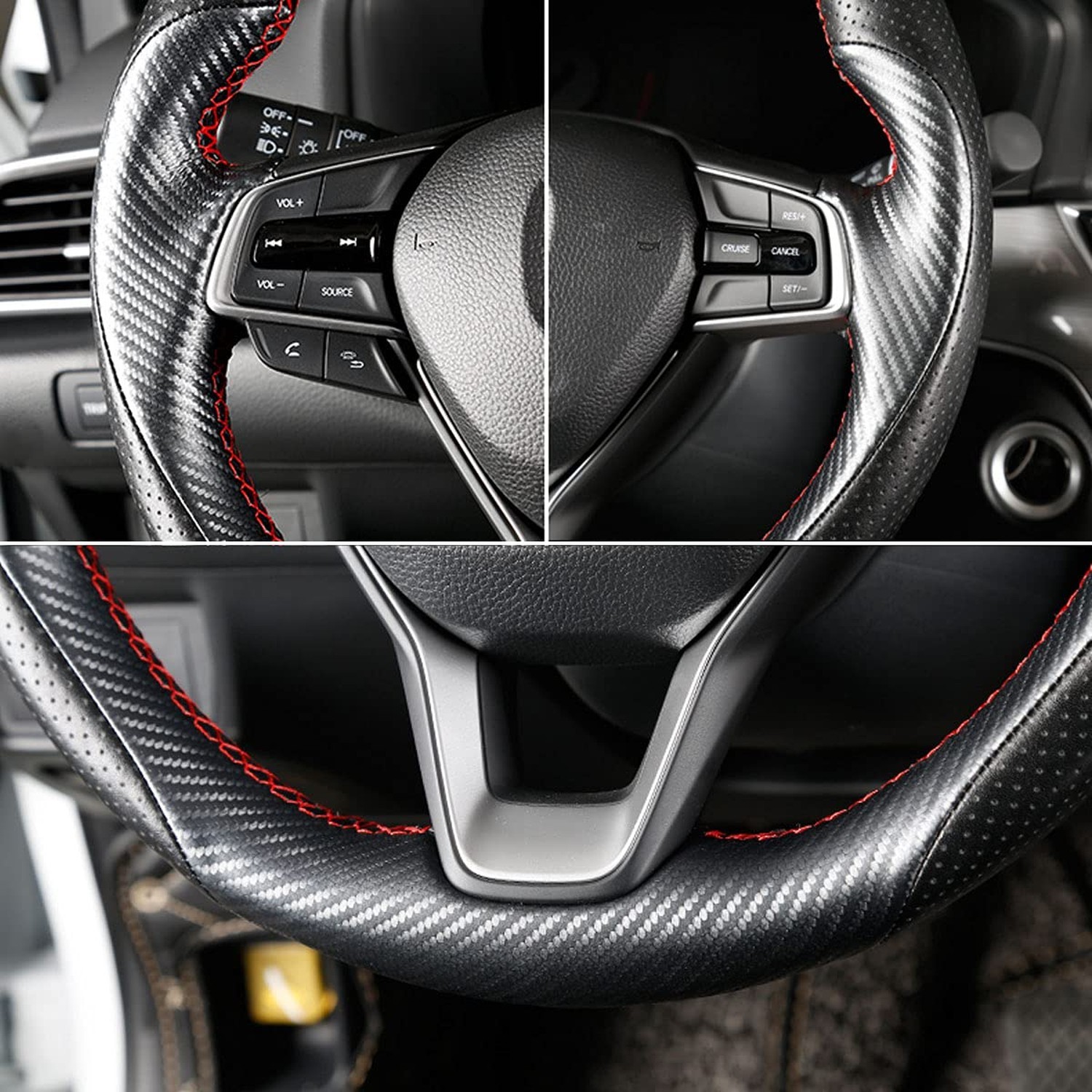 Matte Black Carbon Fiber & Nappa Perforated Leather Interior Accessories Stee…