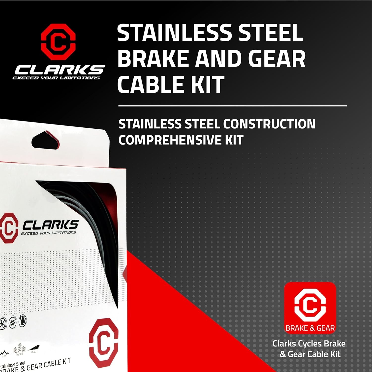 Clarks Stainless Steel Brake and Gear Cable Kit – Black, Universal Brake & Gear
