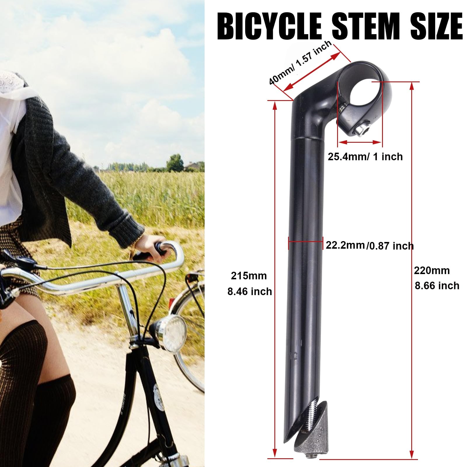 Bike Stem 25.4mm*22.2mm Aluminum Alloy and Steel Gooseneck Shape 220mm Length…