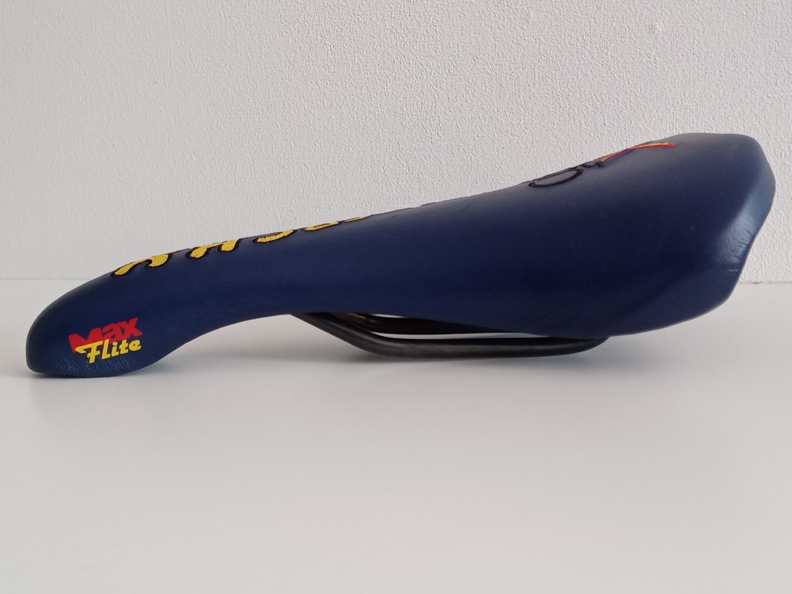 Selle Italia1999 Max Flite Eddy Merckx embroidery blue leather padded saddle NOS