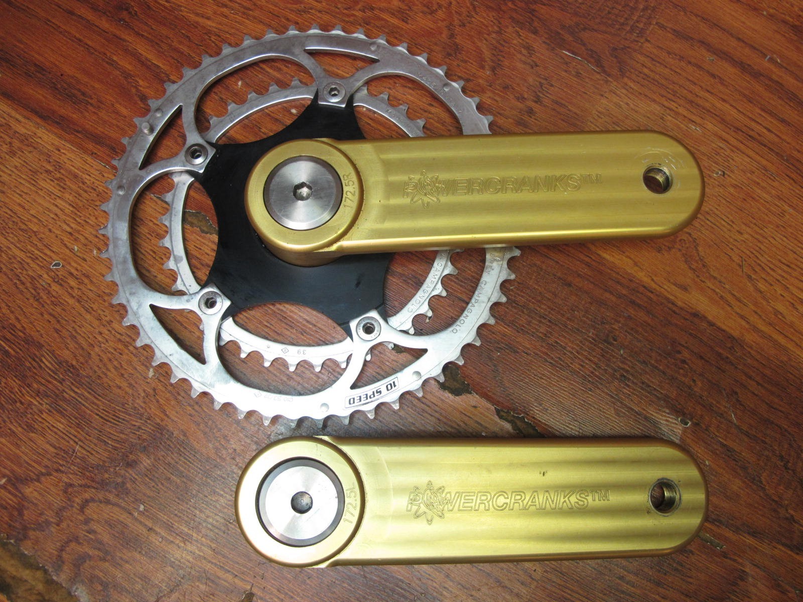 POWER CRANKS 172.5 SQUARE TAPER CRANK SET 53/39T CAMPAGNOLO 10 SPEED CHAINRINGS