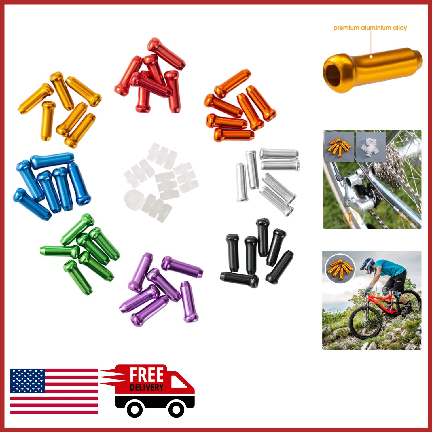 Durable Bike Cable End Caps 48PCS Multi-Coloured Crimps for Biking Activities