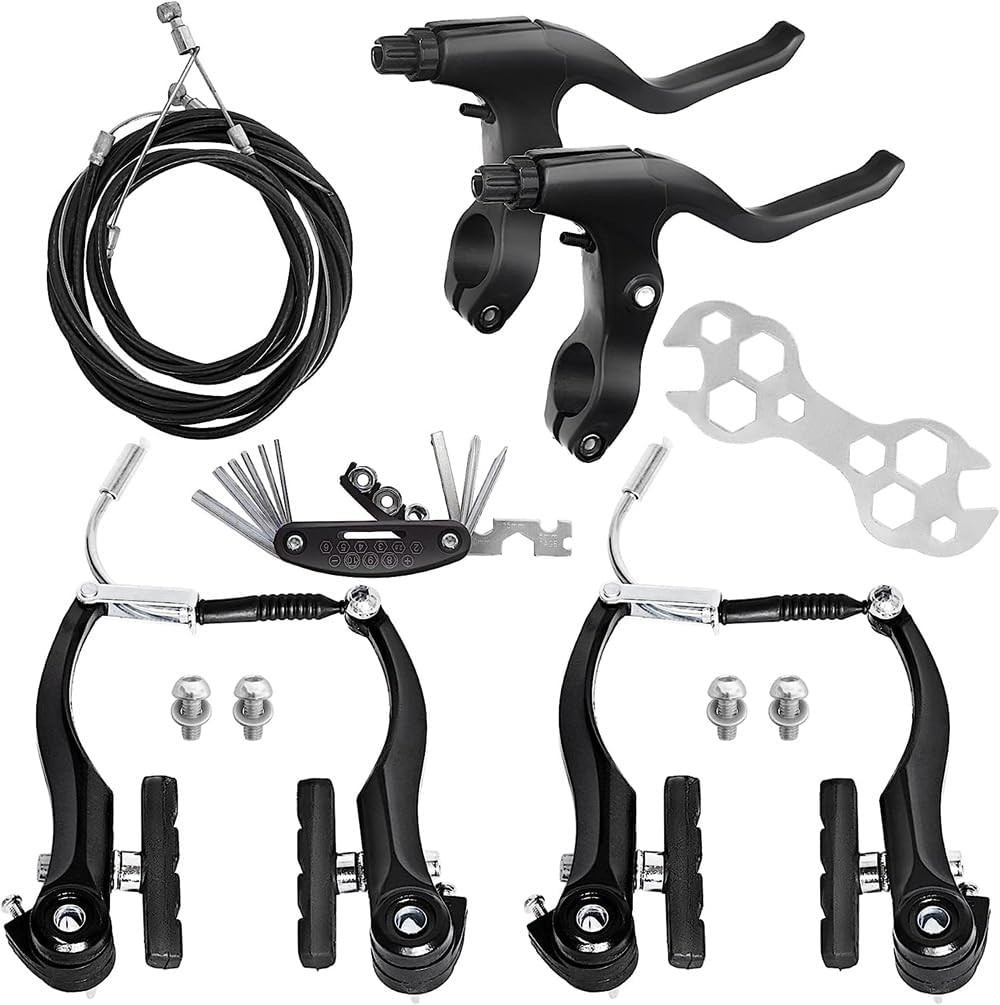 Bike Brake Set Aluminum Alloy V-Type Front and Rear Cables Levers for Most Bikes