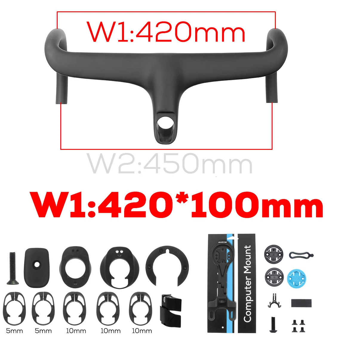 Road Bike Carbon Fiber Integrated Handlebar Cockpit for 360mm with Mount Spacers