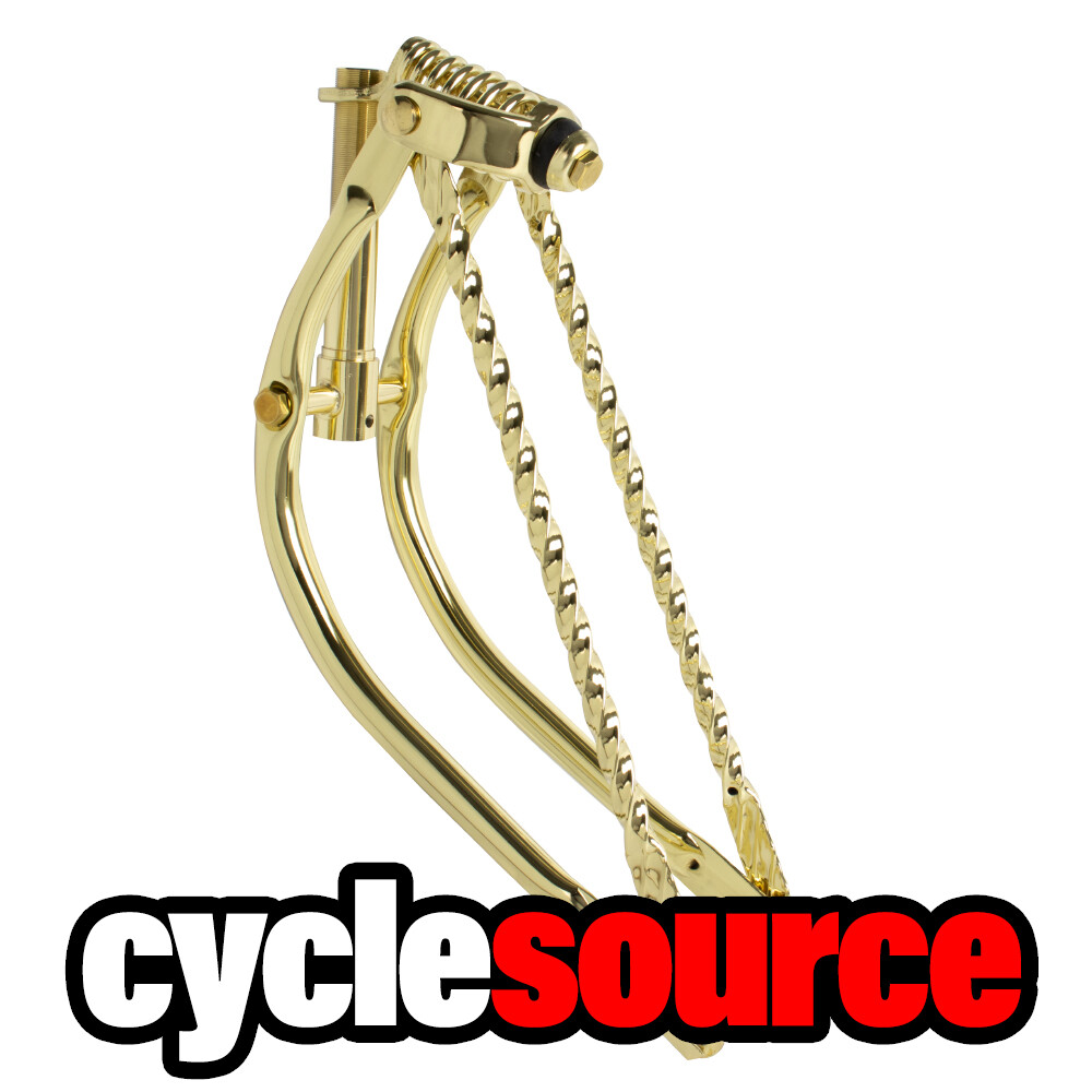 20″ Lowrider Classic Bike Bent Spring Fork W/Square Twisted Bars Gold