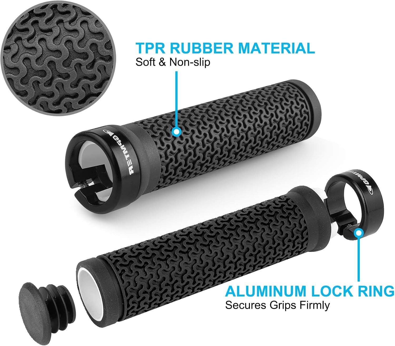 GPMTER Bike Handlebar Grips, Single Lock on Bicycle Handle Bar, for BMX, Mountai