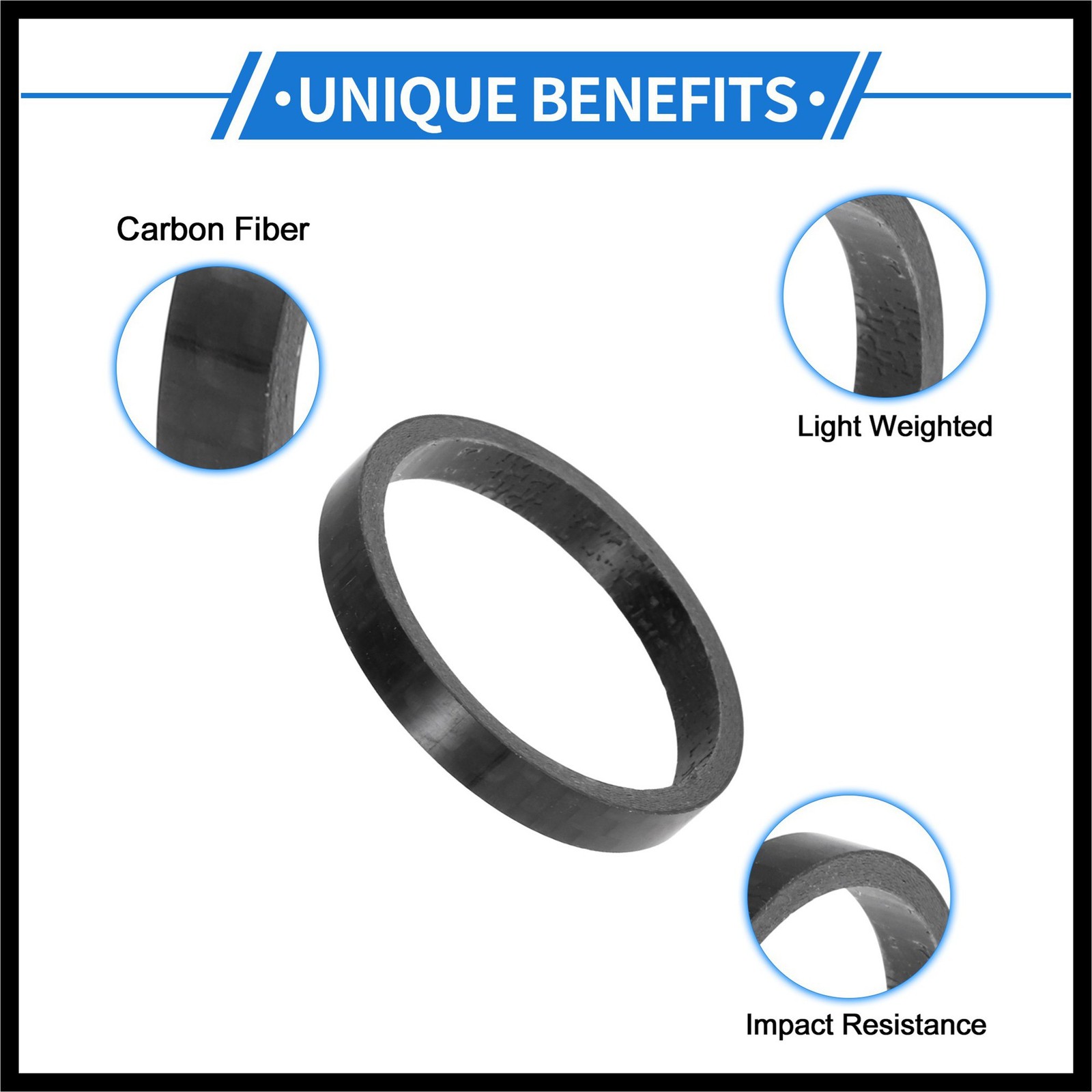 Bicycle Headset Spacers 5mm 31.8mm 1-1/4 » Carbon Fiber Gloss Black Carbon Fiber