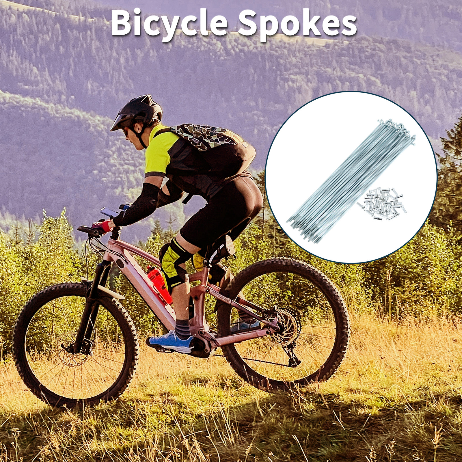1 Set 13G 185mm Length Bicycle Spokes Nipple 45 Steel Galvanized Universal