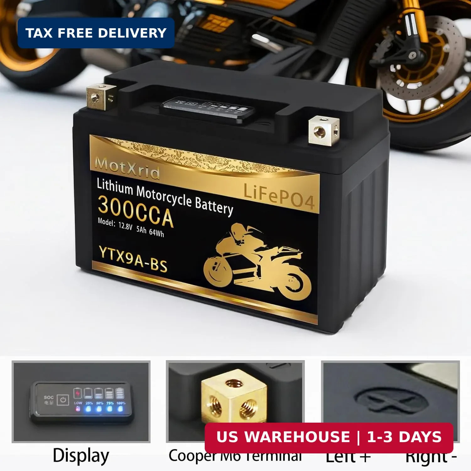 YTX9A-BS lithium motorcycle battery, good substitute for YTX7A-BS/YTX9-BS/YTZ10S