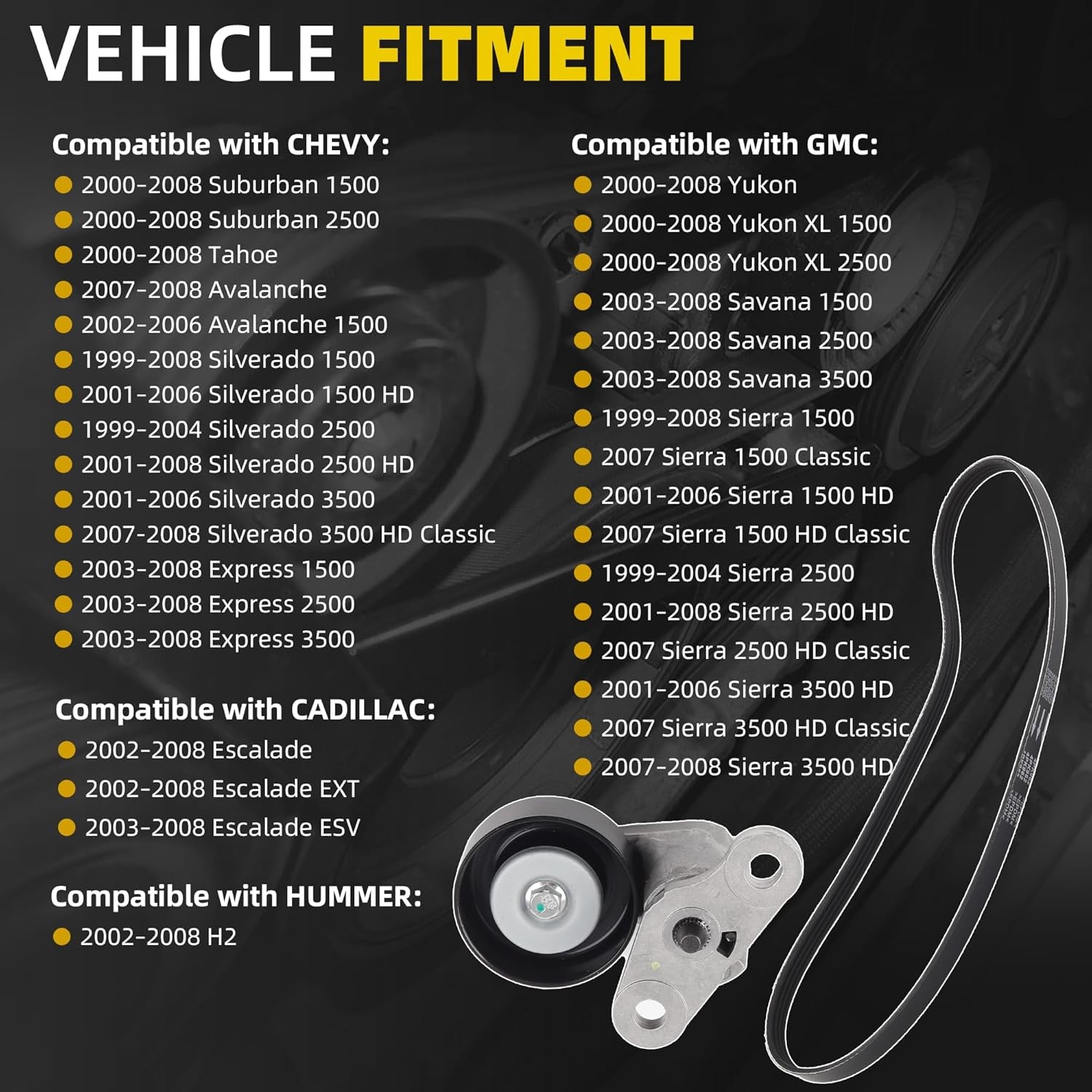 90K-38159 A/C Belt Tensioner Kit Compatible with Chevy Tahoe 2000-2008, Gmc Y…