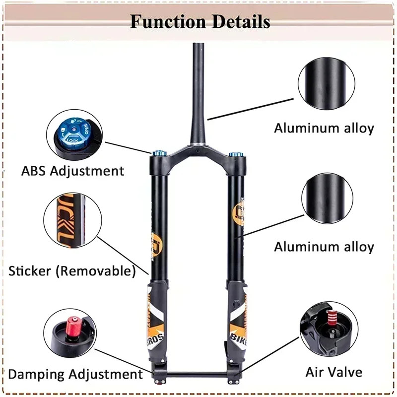 20in Inverted Thru Axle Suspension Air Fork Travel 140mm Snow/Beach E-bike Fork