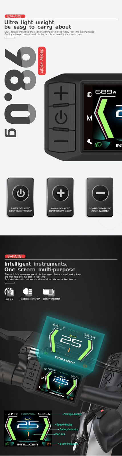 E-bike LCD Display 600C Bluetooth Navigation Multilingual for Mid Drive Motor