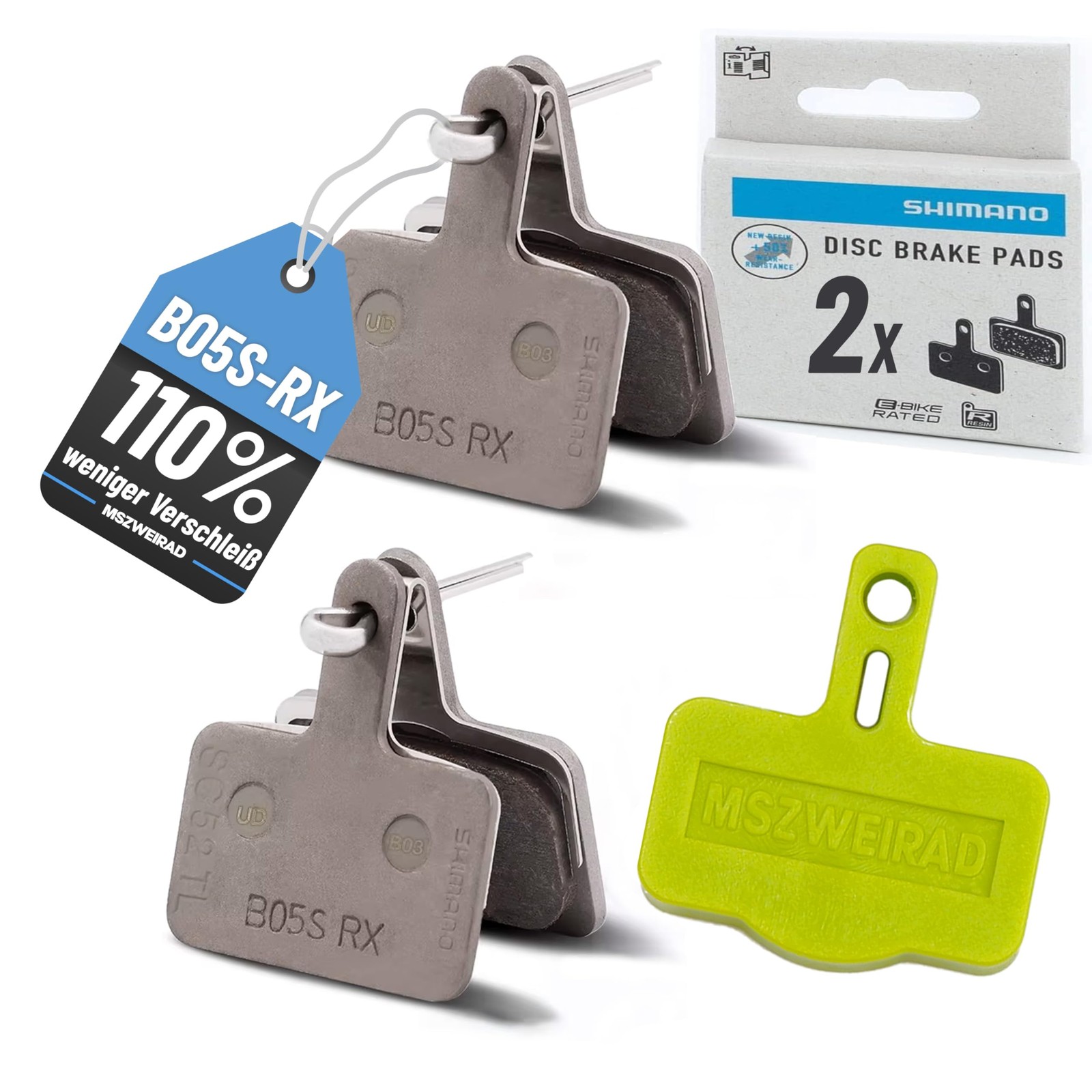 2x Shimano B05SRX brake pads resin blister packaging including MSZ two-wheel bleed…